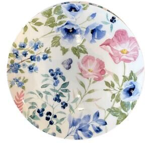 Gracie Bone China Spring Floral Dinner Plates 10.5in Pink Purple Set of 4 NEW